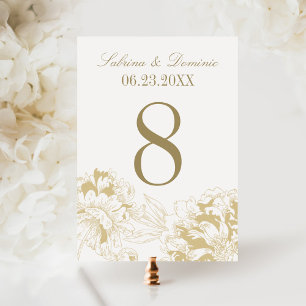Elegant Gold Floral Peony Wedding Table Number