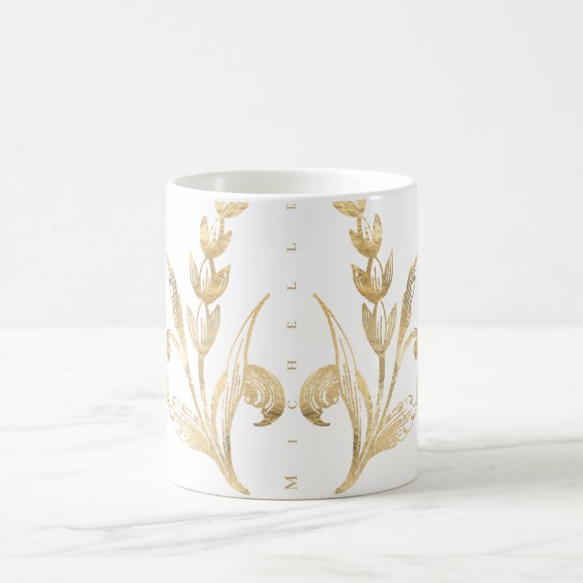Elegant Gold Floral Personalized Coffee Mug (Center)