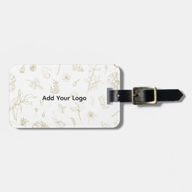Elegant Gold Floral Personalized Luggage Tag |  (Front Horizontal)