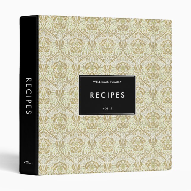 Elegant Gold Floral Personalized Recipe Binder (Front/Spine)