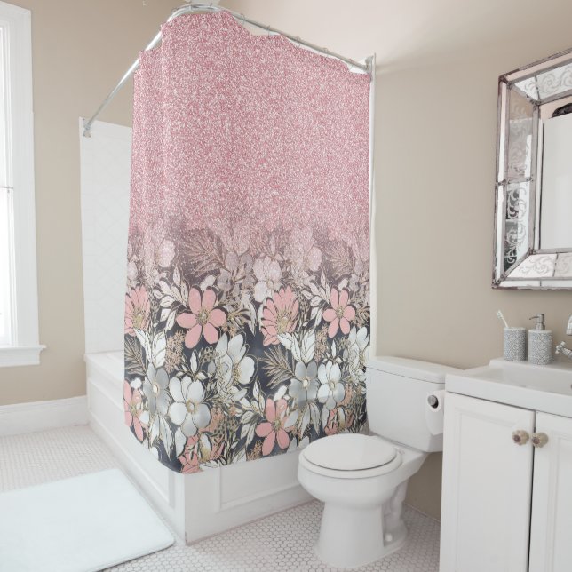 Elegant Gold floral pink Gradient Glitter Image (In Situ)