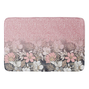 Elegant Gold floral pink Gradient Glitter Image Bath Mat