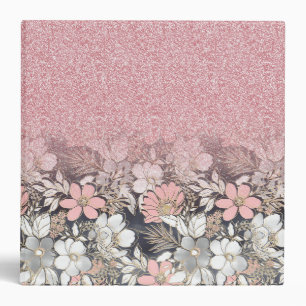 Elegant Gold floral pink Gradient Glitter Image Binder
