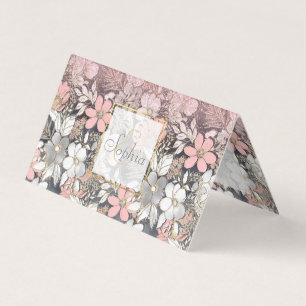 Elegant Gold floral pink Gradient Glitter Image Business Card