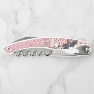Elegant Gold floral pink Gradient Glitter Image Corkscrew