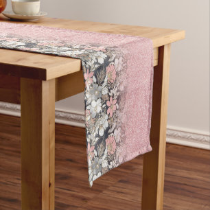 Elegant Gold floral pink Gradient Glitter Image Short Table Runner