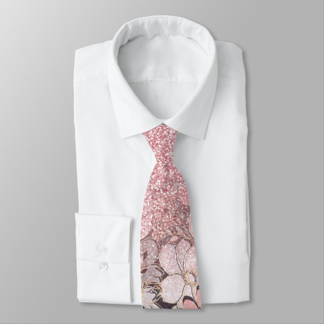 Elegant Gold floral pink Gradient Glitter Image Tie (Tied)