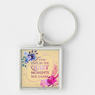 Elegant Gold Floral Quote Art Keychain