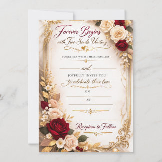 Elegant Gold Floral Romantic Wedding Invitation