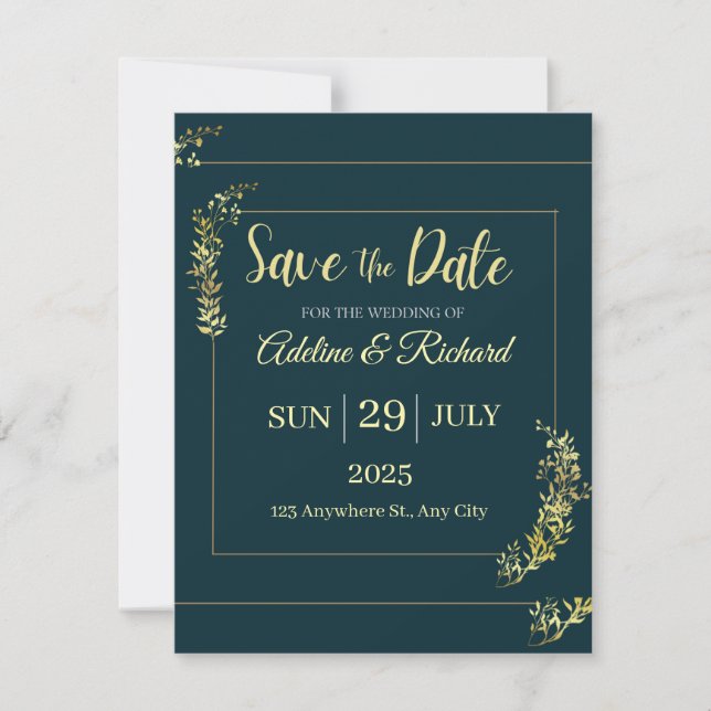 Elegant Gold Floral Save The Date Card  (Front)