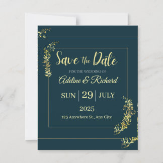 Elegant Gold Floral Save The Date Card