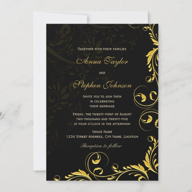 Elegant Gold Floral Swirls Invitation (Front)