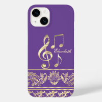 Elegant Gold Floral,Violin Key,Note Purple