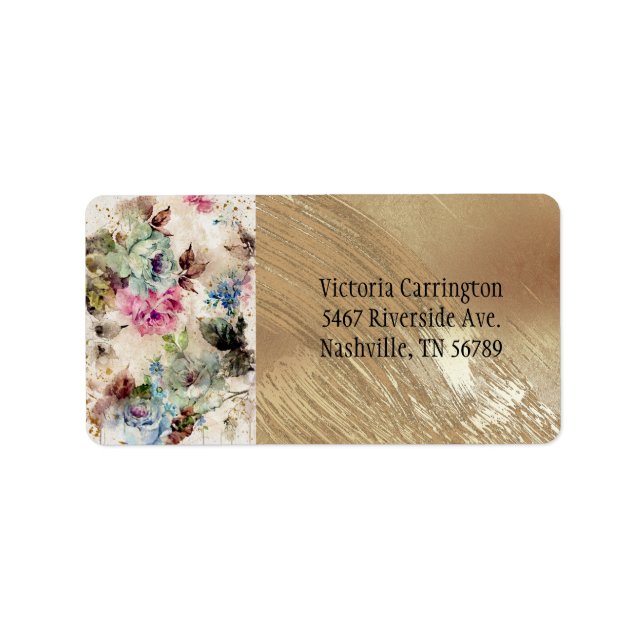 Elegant Gold Floral Watercolor Abstract Wedding La Label (Front)