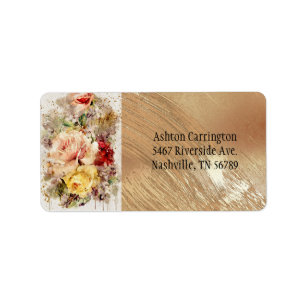 Elegant Gold Floral Watercolor Abstract Wedding Label