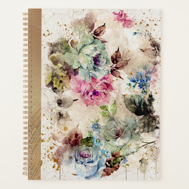 Elegant Gold Floral Watercolor Rustic Wedding Plan Planner (Front)