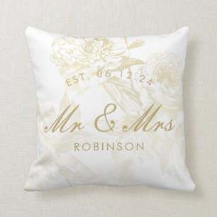 Elegant Gold Floral Wedding Favour Throw Pillow