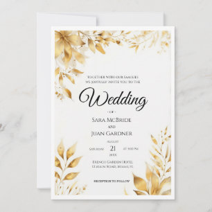 Elegant Gold Floral Wedding Invitation