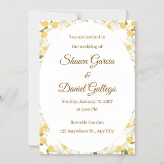 Elegant Gold Floral Wedding Invitation Card