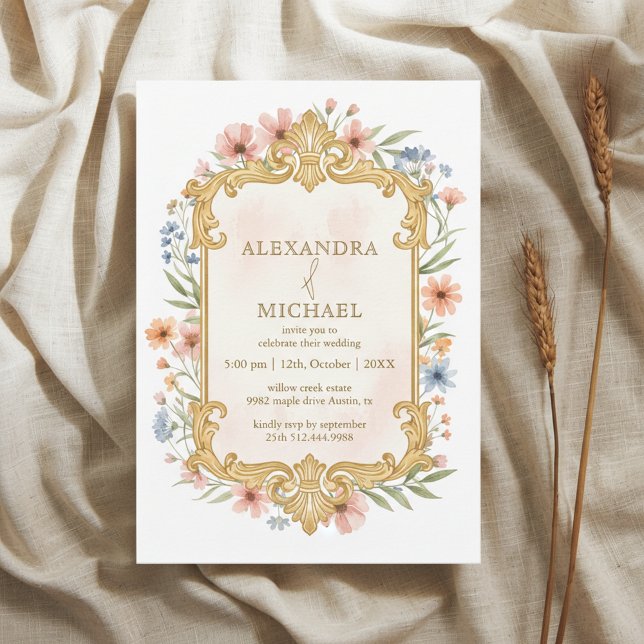 Elegant Gold Floral Wedding Invitation Frame (Créateur téléchargé)