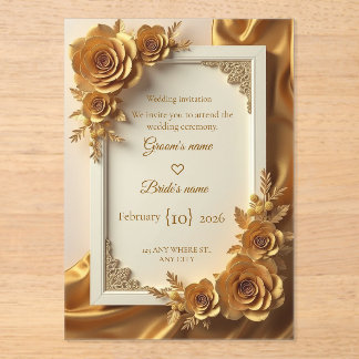 Elegant Gold Floral Wedding Invitation with Luxury