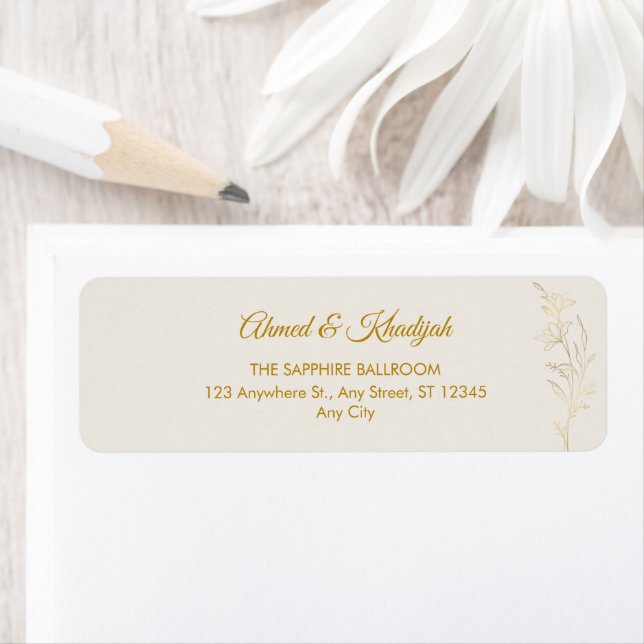 Elegant Gold Floral Wedding Return Address Label (Insitu)