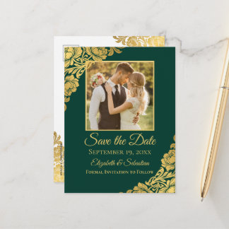 Elegant Gold Floral Wedding Save The Date Card