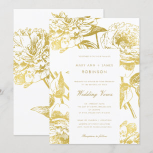 Elegant Gold Floral Wedding Vow Renewal Invitation
