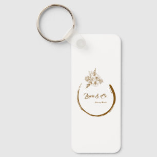 Elegant Gold Floral Wreath Custom Keychain