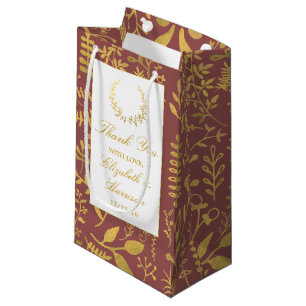 Elegant Gold Floral Wreath Wedding Small Gift Bag
