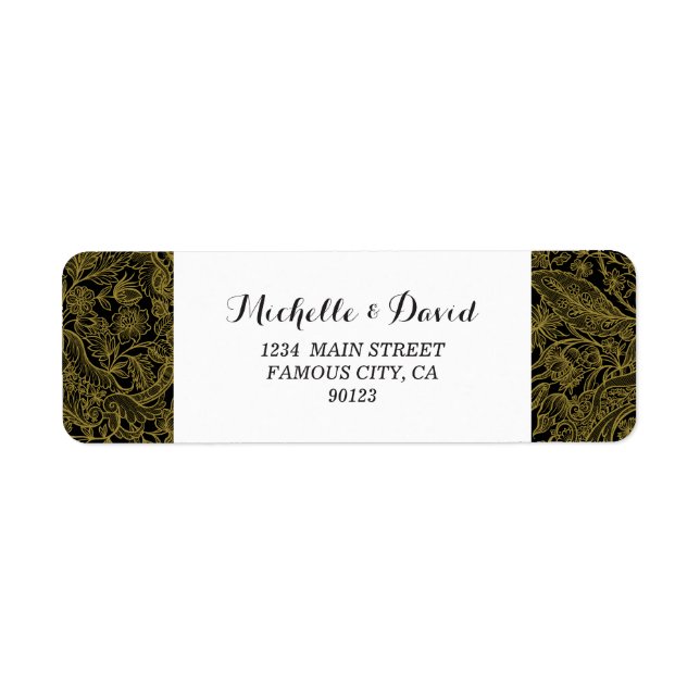 Elegant Gold Florals Address Label (Front)