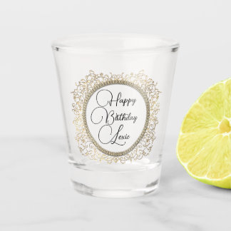 Elegant Gold Flourish Birthday Customized Shot Glass