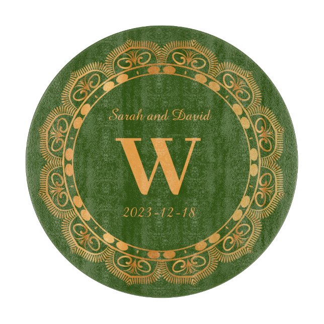 Elegant Gold Flourish Monogram Wedding Anniversary Cutting Board (Front)