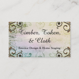 Elegant Gold Flourish Rainbow Interior Designer Business Card