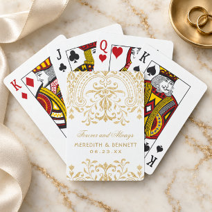 Elegant Gold Flourish Wedding Custom Playing Cards