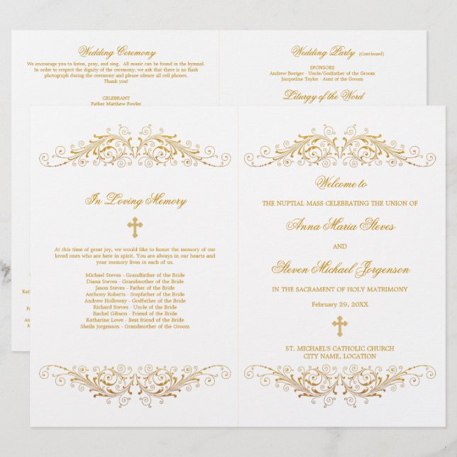 Elegant Gold Flourish Wedding Program (Front/Back)