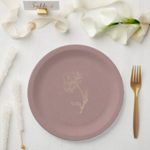 Elegant Gold Flower Chic Purple Wedding Paper Plate