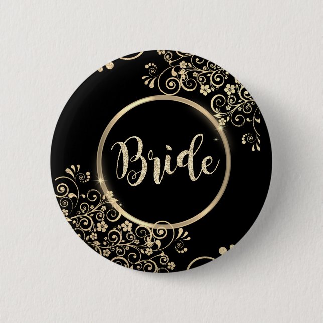 Elegant Gold Flowers Glitter 2 Inch Round Button (Front)
