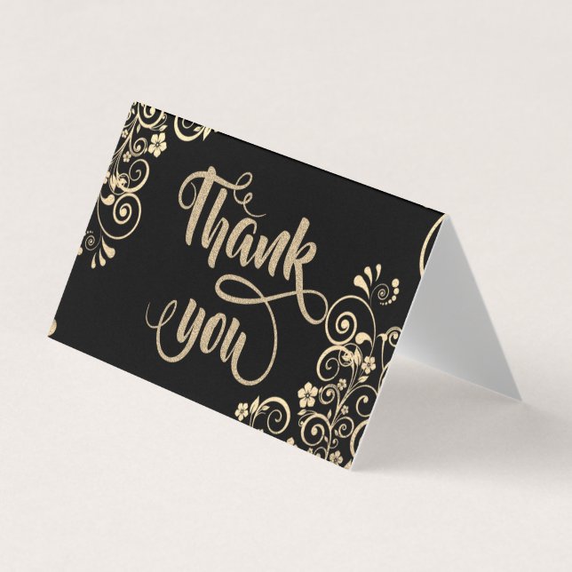 Elegant Gold Flowers  Glittery Thank You Card (Front)
