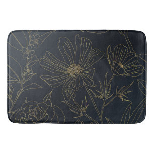 Elegant Gold Flowers outlines Blue gradient design Bath Mat