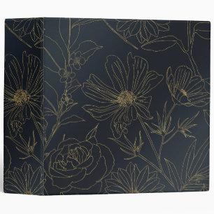 Elegant Gold Flowers outlines Blue gradient design Binder