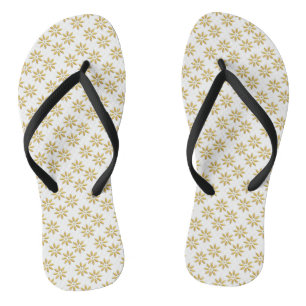 Elegant gold flowers pattern white flip flops