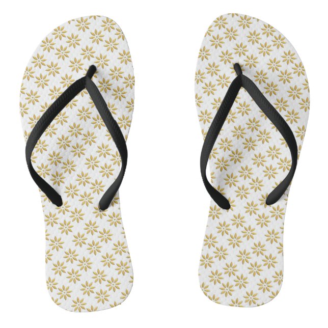 Elegant gold flowers pattern white flip flops (Footbed)