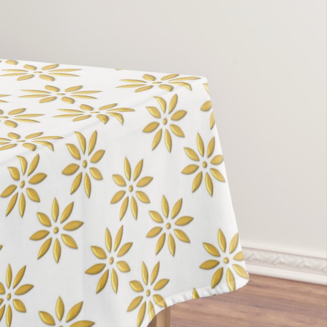 Elegant gold flowers pattern white tablecloth (In Situ)