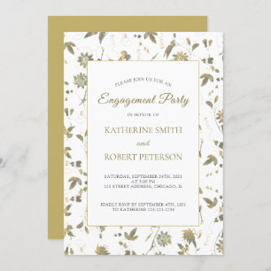 Elegant Gold Flowers Vine Engagement Invitation