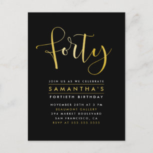 Elegant Gold Foil 40th Birthday Party Invitation