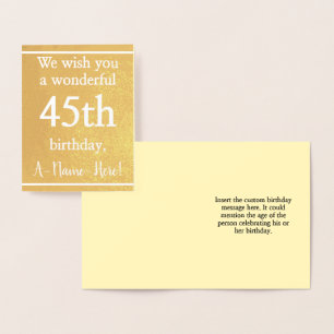 Elegant Gold Foil 45th Birthday Greeting Card