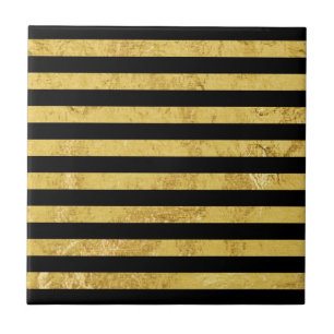 Elegant Gold Foil and Black Stripe Pattern Tile