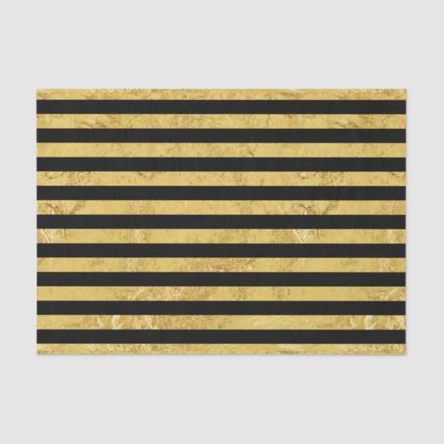Elegant Gold Foil and Black Stripe Pattern Tissue Paper (Front)