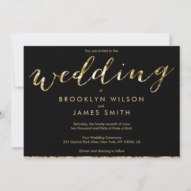 Elegant Gold Foil And Black Wedding Invitations (Front)